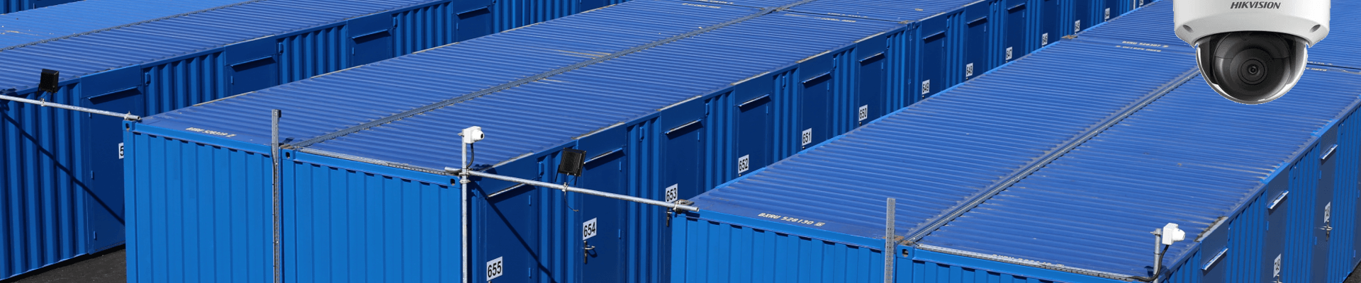 Rows of blue storage containers at Storage Factory Exeter