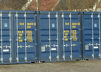 Blue storage containers at Storage Factory Wells