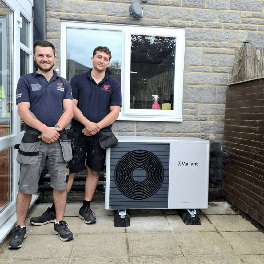 Installed heat pump on patio